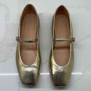 J Crew Gold Mary Jane Flats